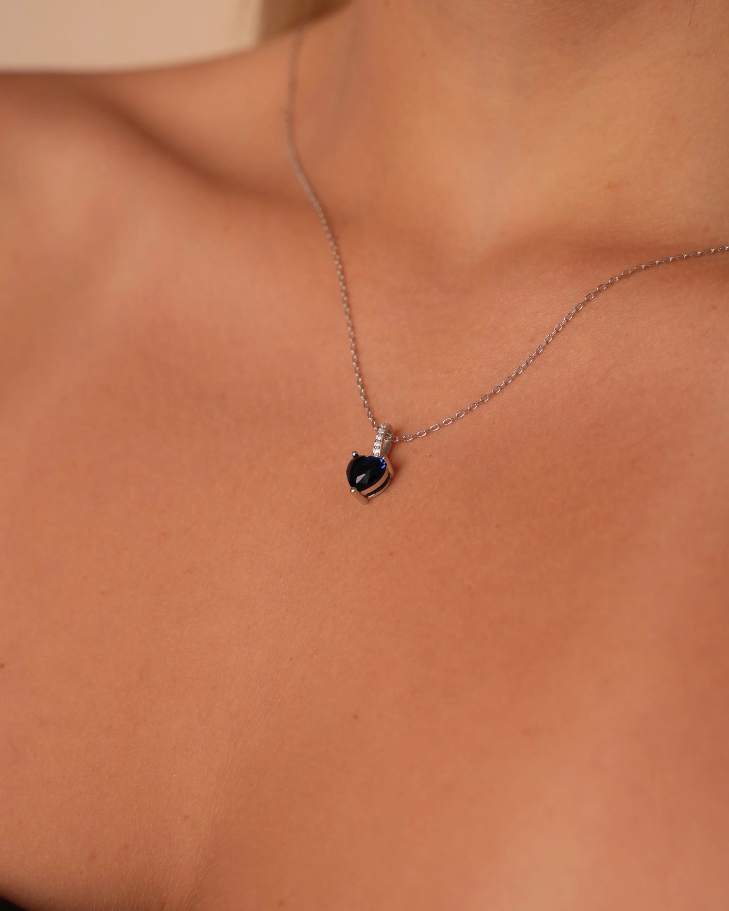 Deep Blue Heart Silver Necklace