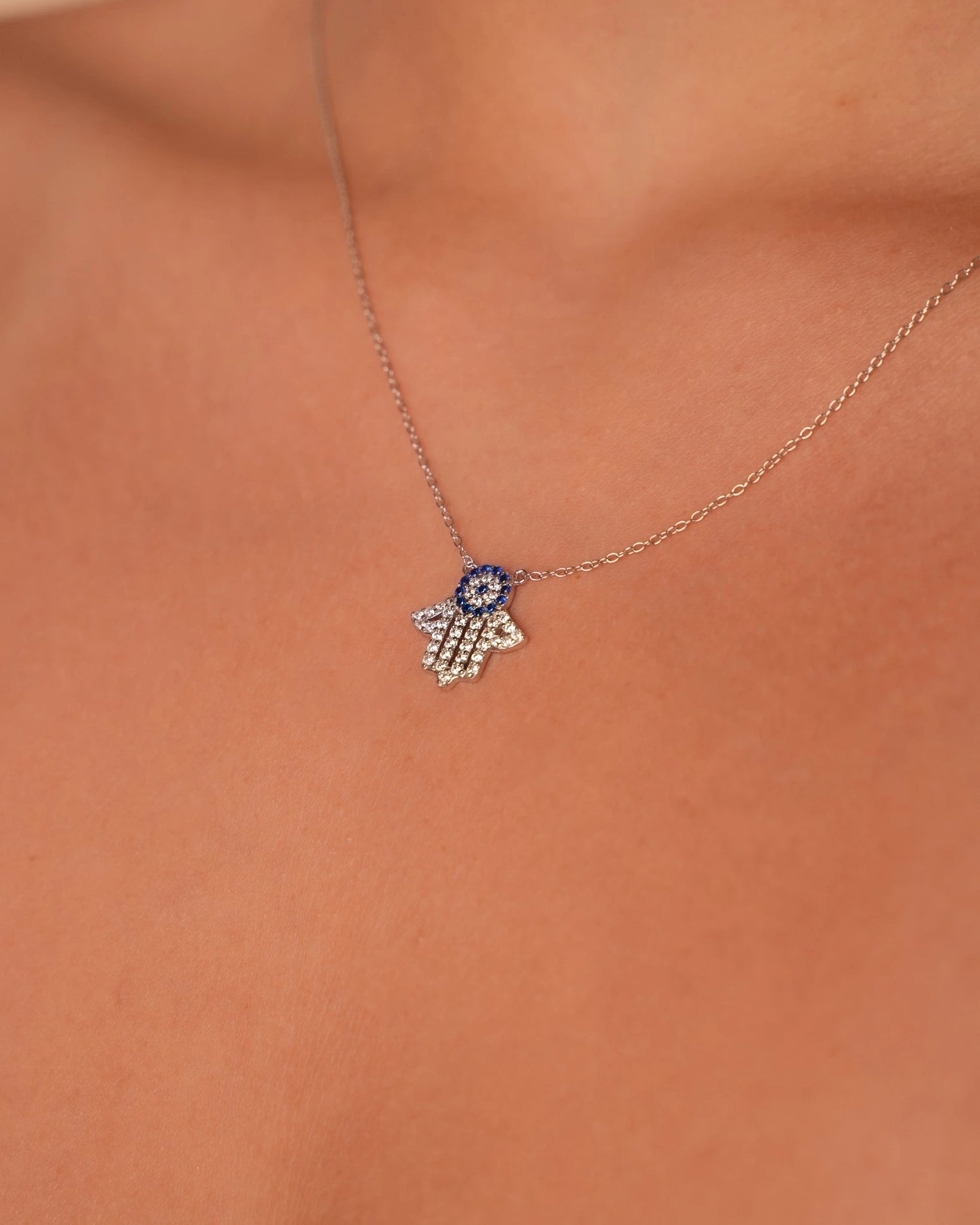 Hamsa Blue Stone Silver Necklace