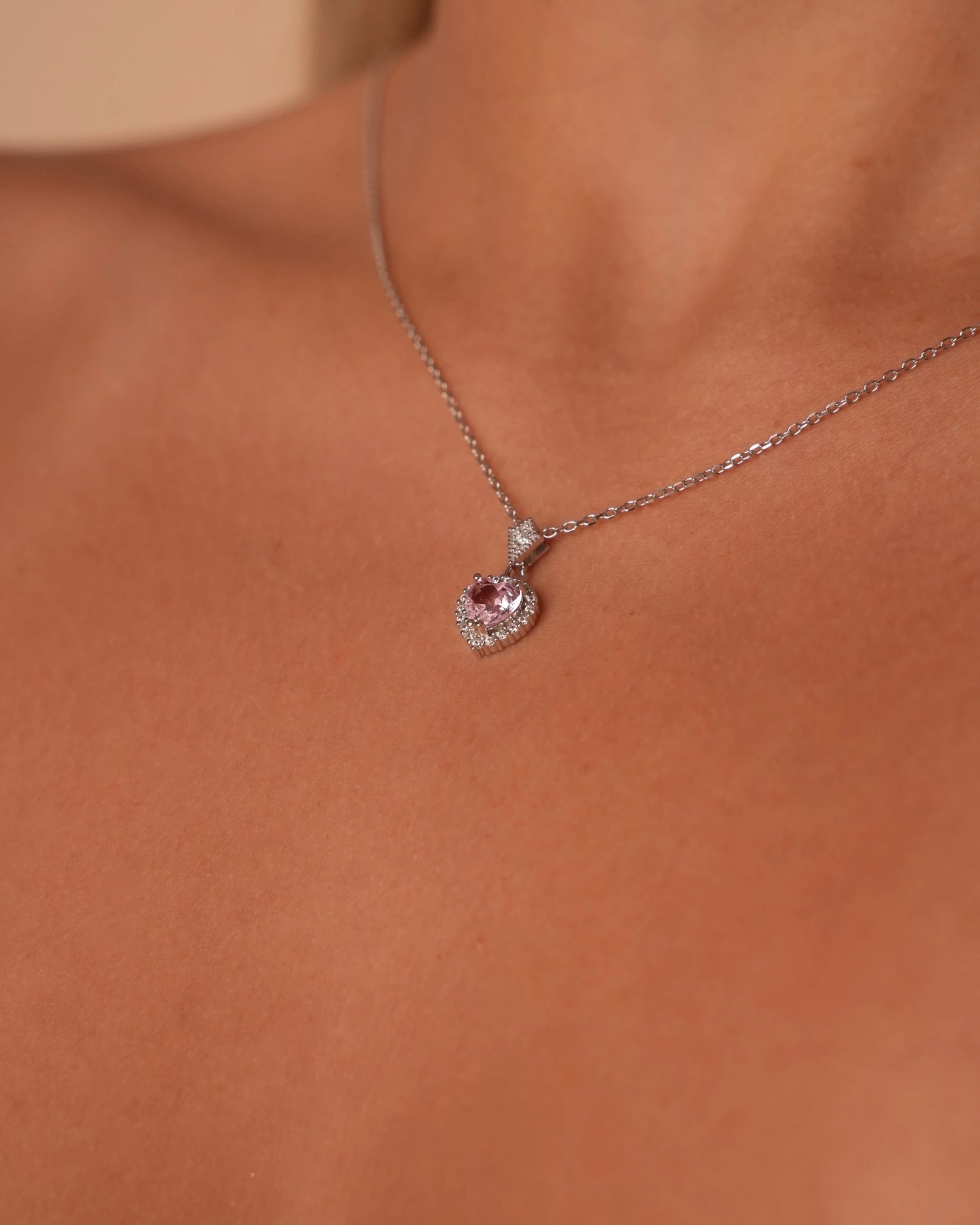 Pink Heart Silver Necklace