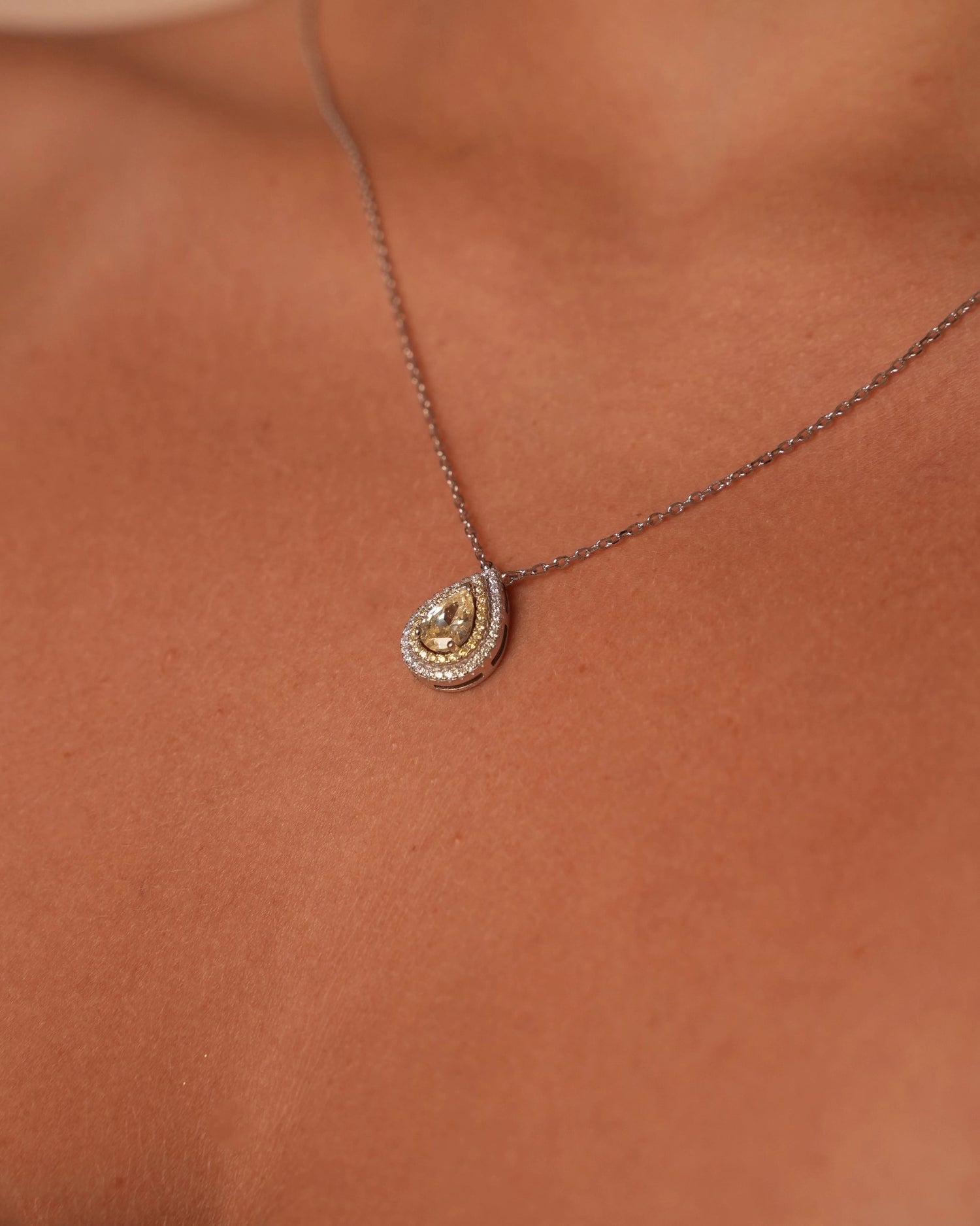 Golden Teardrop Silver Necklace
