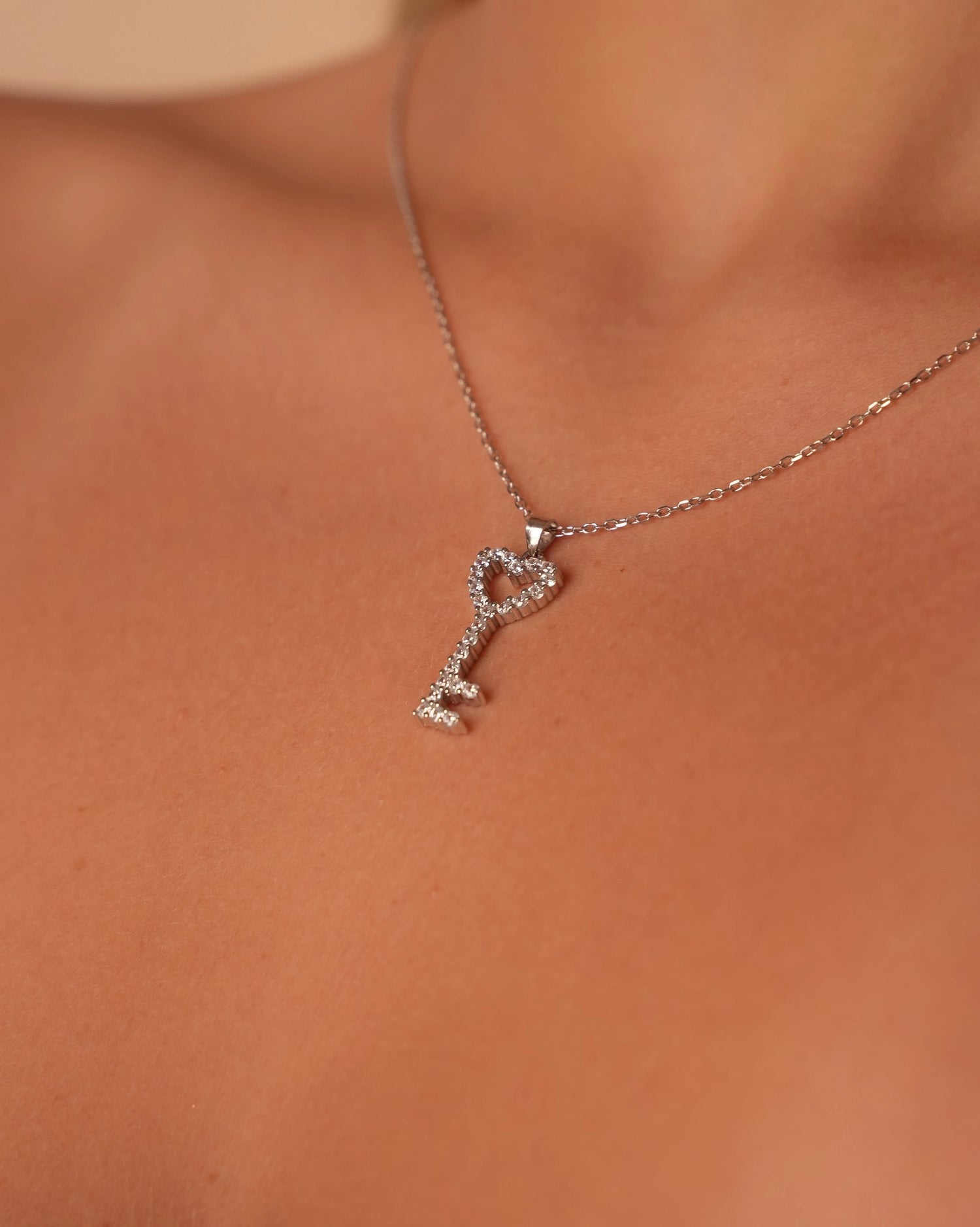 Heart Key Silver Necklace