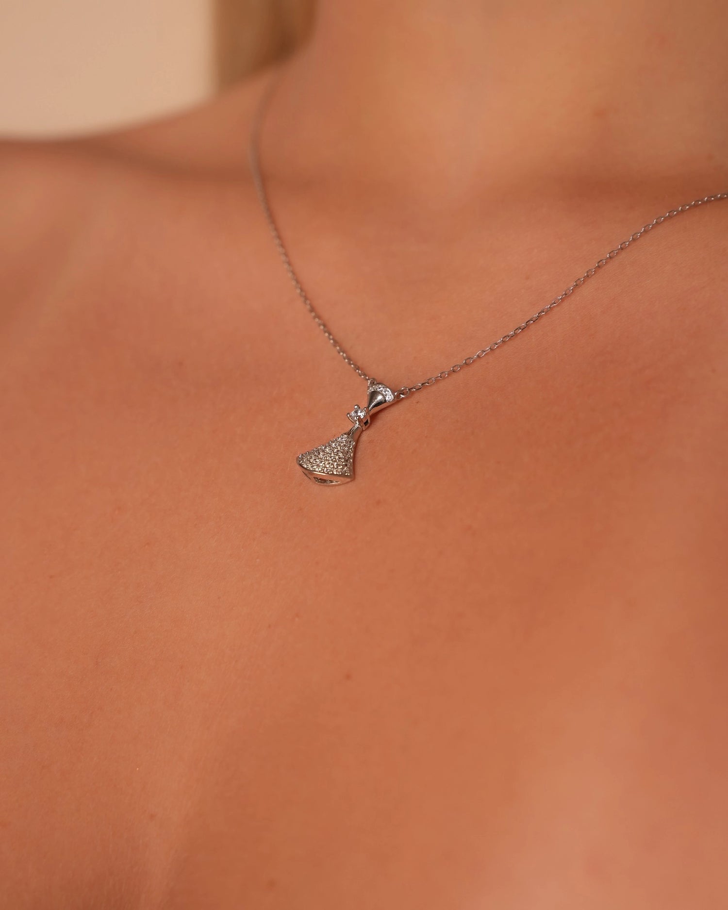 Fan Pendant Silver Necklace