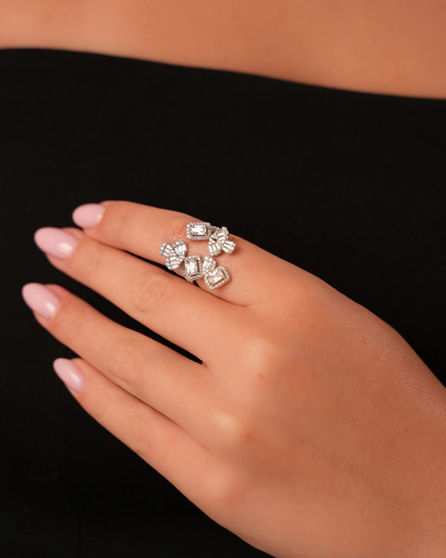 Lumière Crystal Bloom Silver Ring